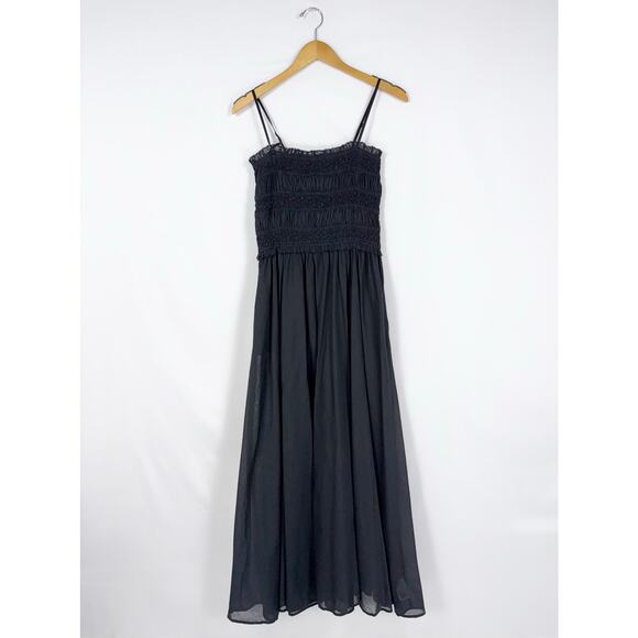 J Crew Women's Smocked Cotton Voile Maxi Dress Medium Black - Picture 2 of 16